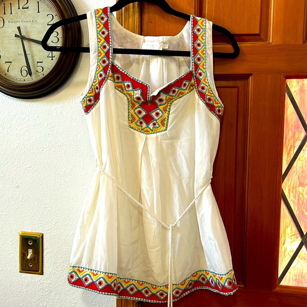 MM couture cotton silk top with embroidered borders